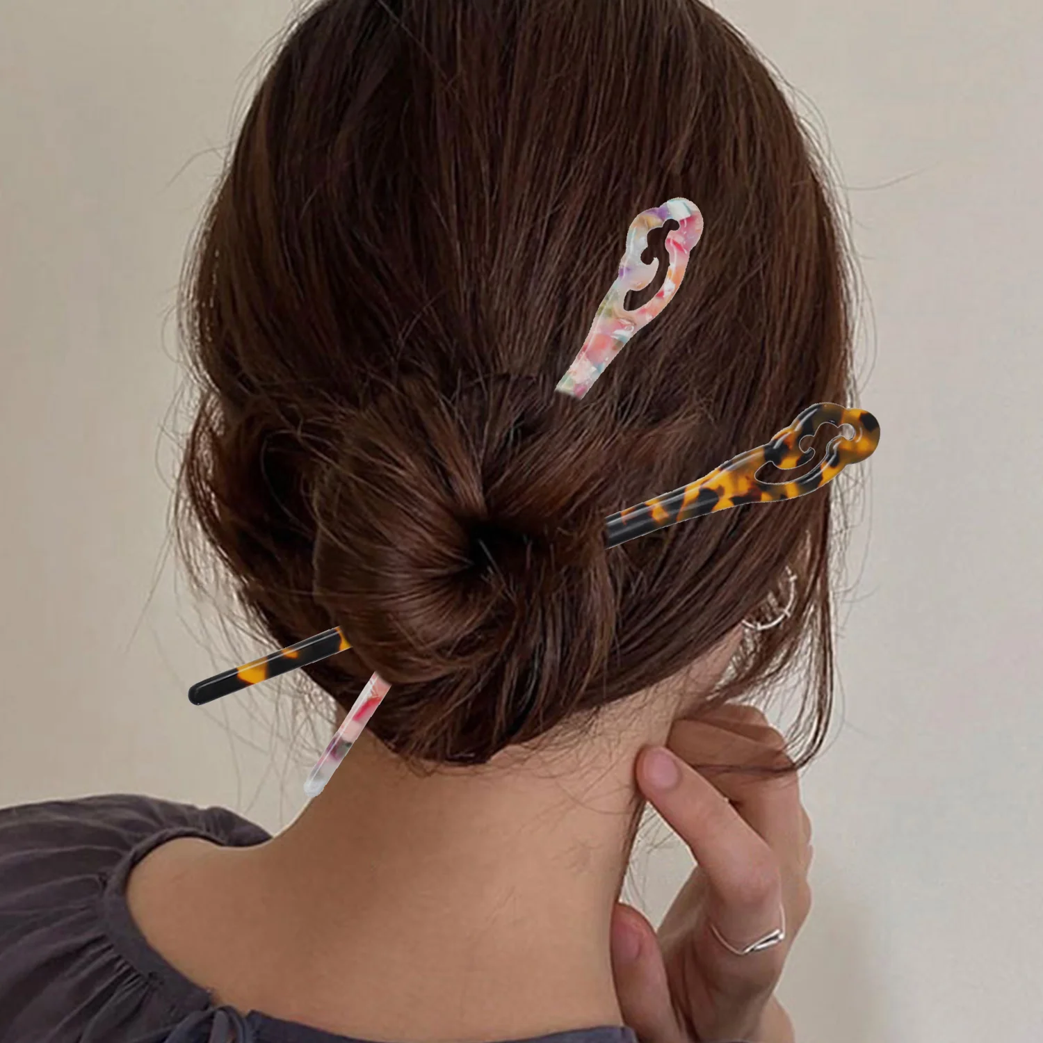 

Chinese Ancient Style Acetate Hairpin Headdress Auspicious Cloud Pattern Wedding Party Hair Jewelry New Chopstick Fork Hair Clip