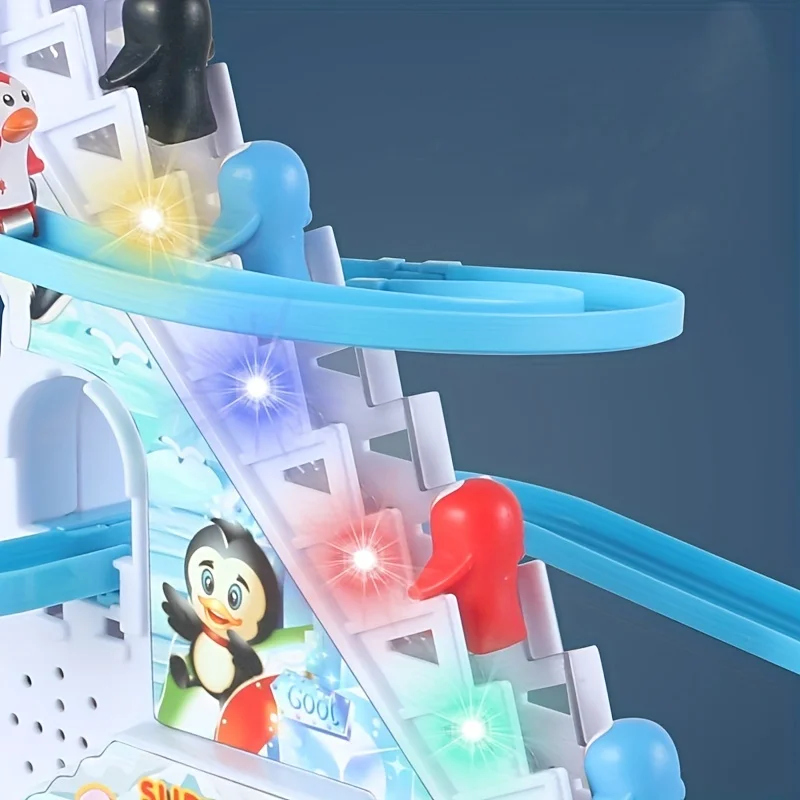 Penguin Race Set Penguin Slide Playset LED Flashing Lights Racing Track Game Set Penguin Stair Climbing Toys Kids Holiday Gift 6