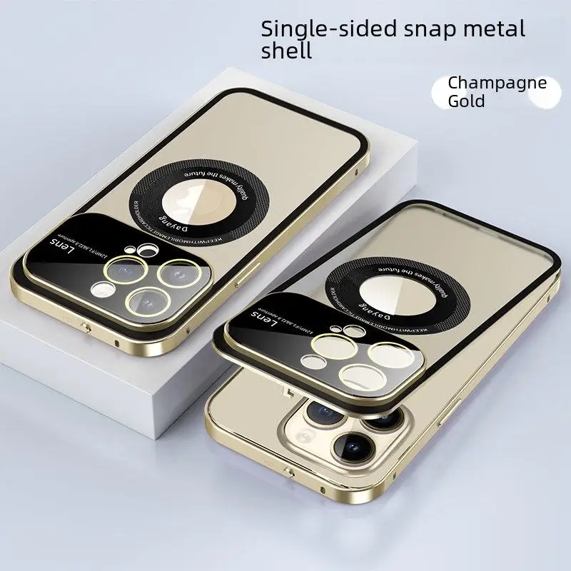 

Металлический бампер, стеклянный задний Чехол для Apple iPhone 14 Pro Max, Для MagSafe, прозрачная матовая жесткая задняя крышка, алюминиевый протектор объектива камеры