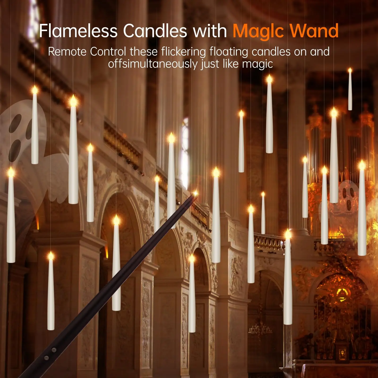 12/24/48/96/120Pcs LED Taper Candles Magic Floating Candles with Wand for Wedding/Church Decorations Electric Flameless Candles