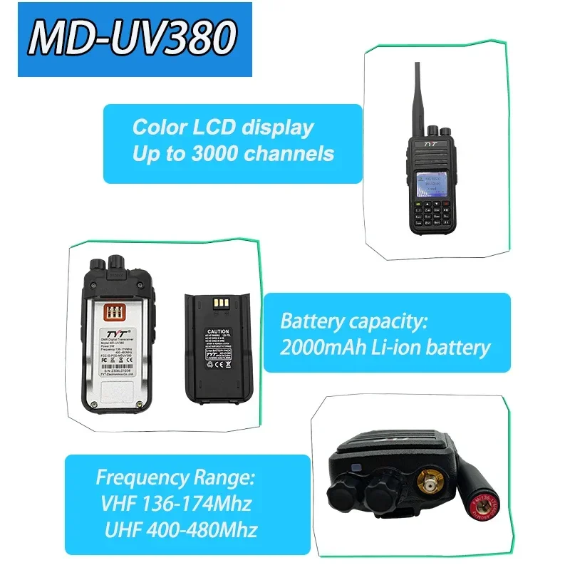 TYT MD-380 DMR 핸디형 듀얼 밴드 디지털 무전기 UHF/VHF 장거리..