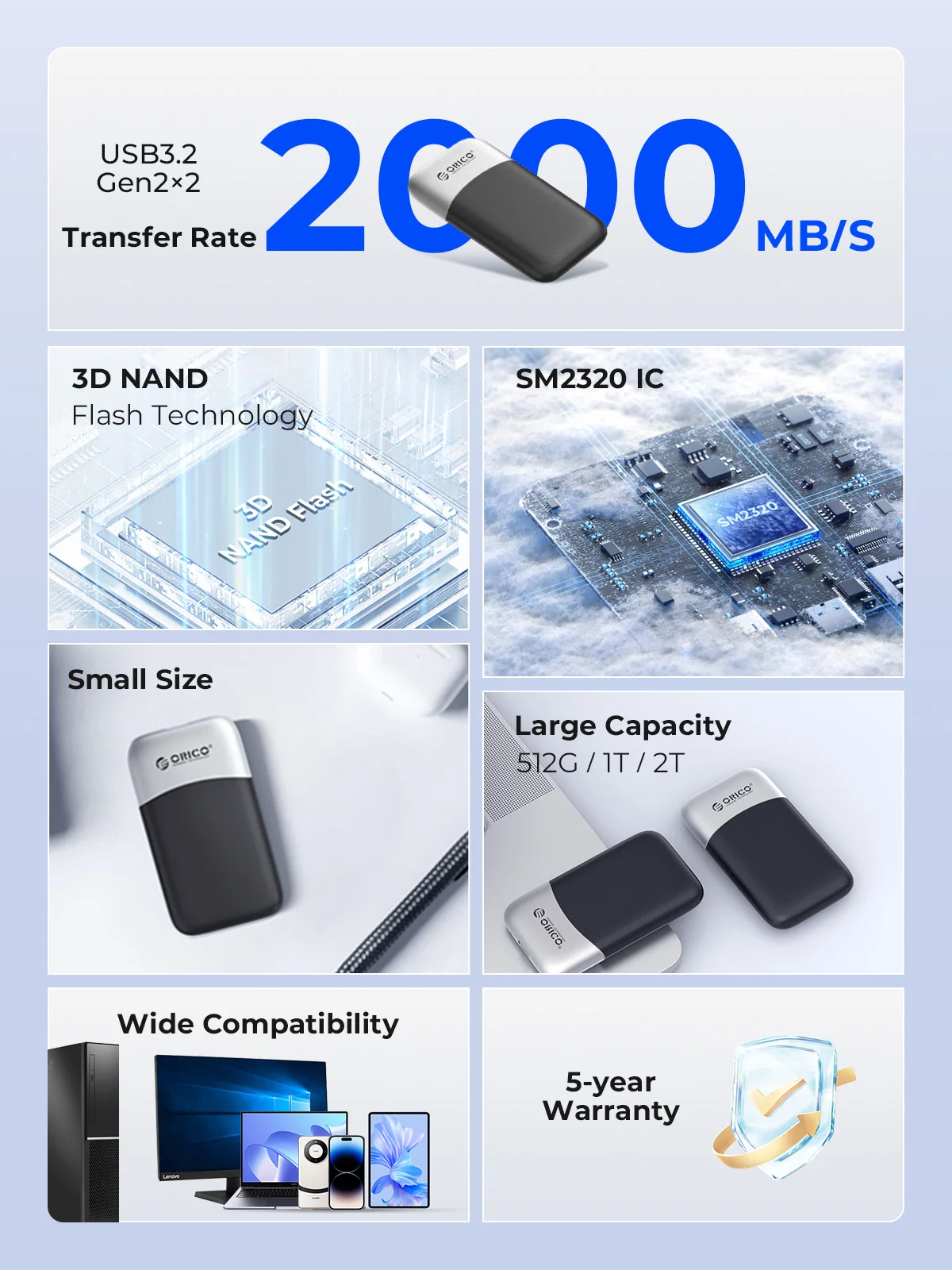 Orico-unidade de Estado Sólido Externa Portátil Ssd tipo c Pssd para Huawei Matebook e Laptop 2tb 1tb 512gb 2000 mb s Taichi - Imagem 4