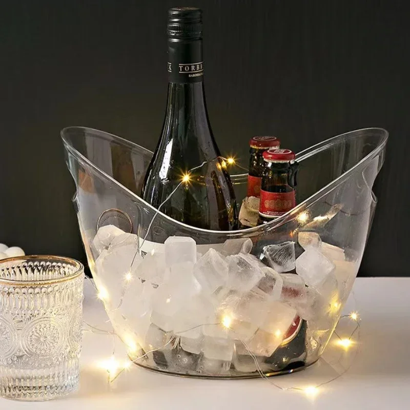 1 Pc Clear Ice Bucket Beverage Tub With 2 Handle Cooling Large Ice Bucket For Wine Champagne Bar Supplies For Family Reunion