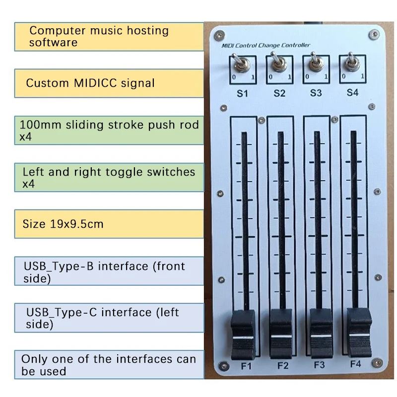 MIDI CC Controller 4 Push 4 Switch 100mm Sliding Fader USB Interface For Computer Music Hosting Software