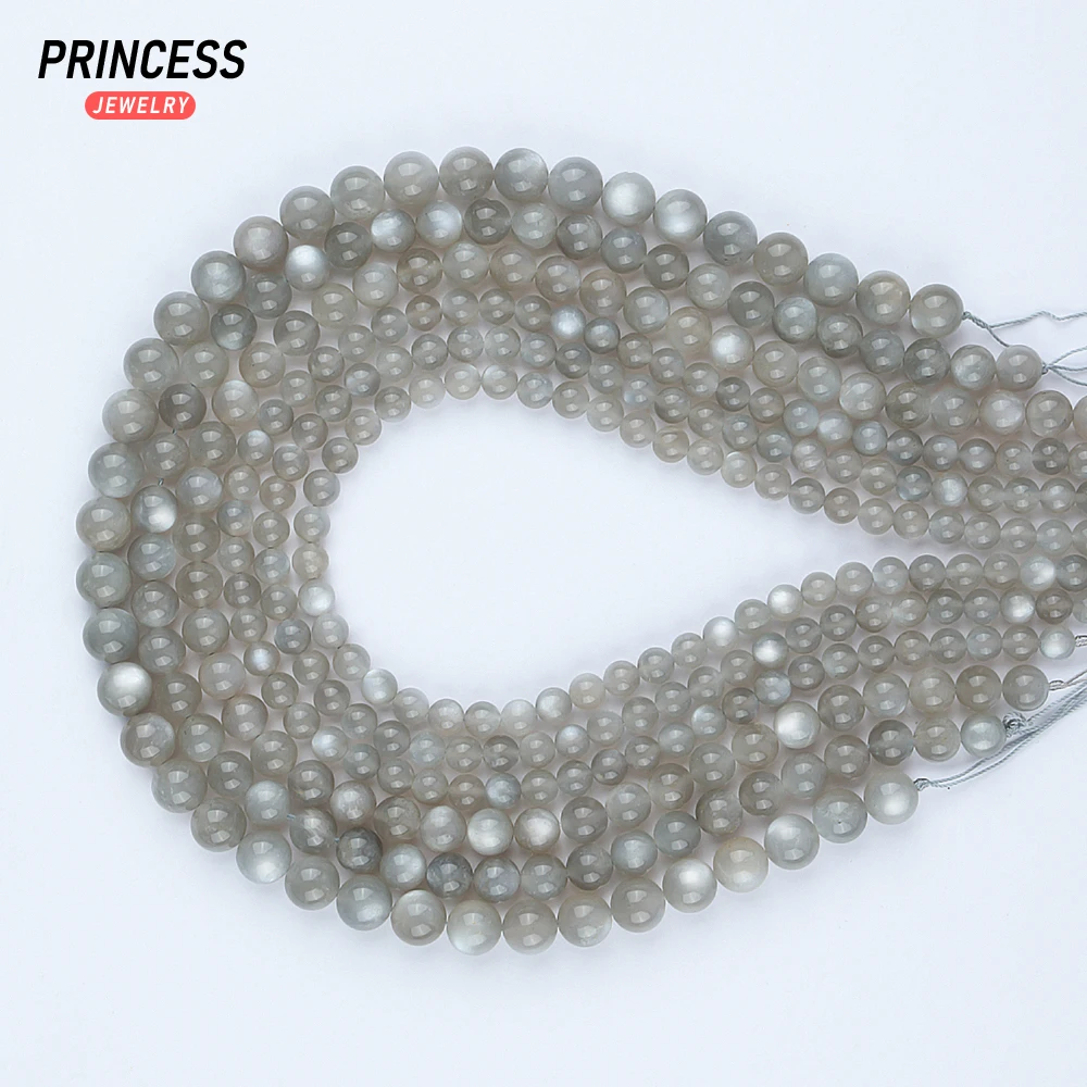 A+++ Natural Silver Grey Moonstone 6 8 10mm Loose Beads for Jewelry Making Bracelets Stone Beads DIY Accessories 6