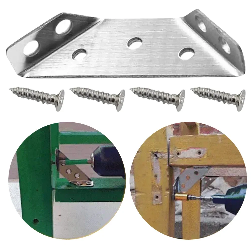 Universal Furniture Corner Connector Triangular Furniture Support with 4 Screws Furniture Bracket Stainless Steel for Furniture