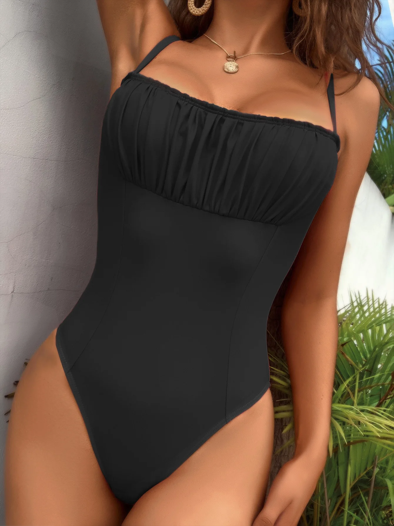 

2024 New Sexy Wrinkled Monokini One Piece Swimsuit Women Swimwear Female Padded High Leg Cut Bather Bathing Suit Swim Lady
