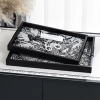 AhunderJiaz Vintage French Floral Metal Tray Entryway Rectangle Jewelry Display Trays Dining Table Tabletop Ornaments Home Decor 1