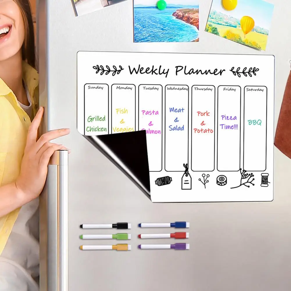 Weekly Planner for Lifestyle Magnetic Whiteboard Weekly Planner Set 9pcs for Fridge with Dry-erase Message Board Home