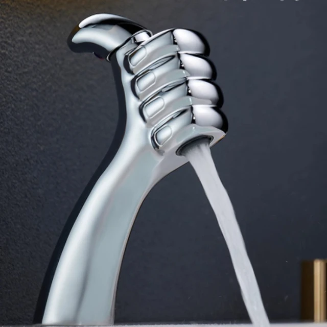 ใหม่ Creative Thumb ก๊อกน้ําห้องน้ําในครัวเรือนห้องน้ําทองเหลืองโบราณอ่างล้างหน้าก๊อกน้ําร้อนและเย็น 4