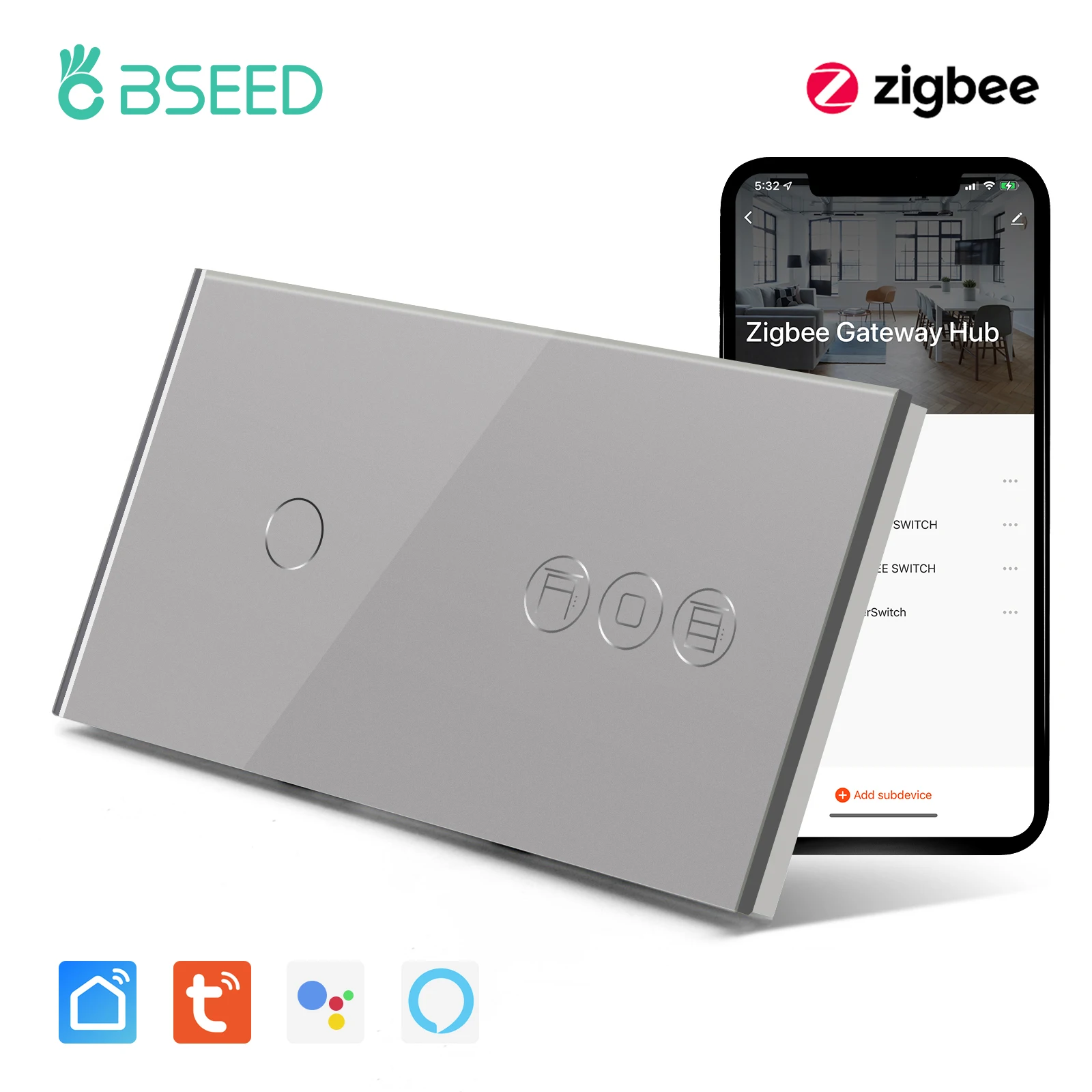 Bseed-smart Zigbee Tuya Switches Persianas Elétricas Motorizadas Obturador de Rolo Interruptor de Luz sem Fio Suporta Smart Home Alexa App