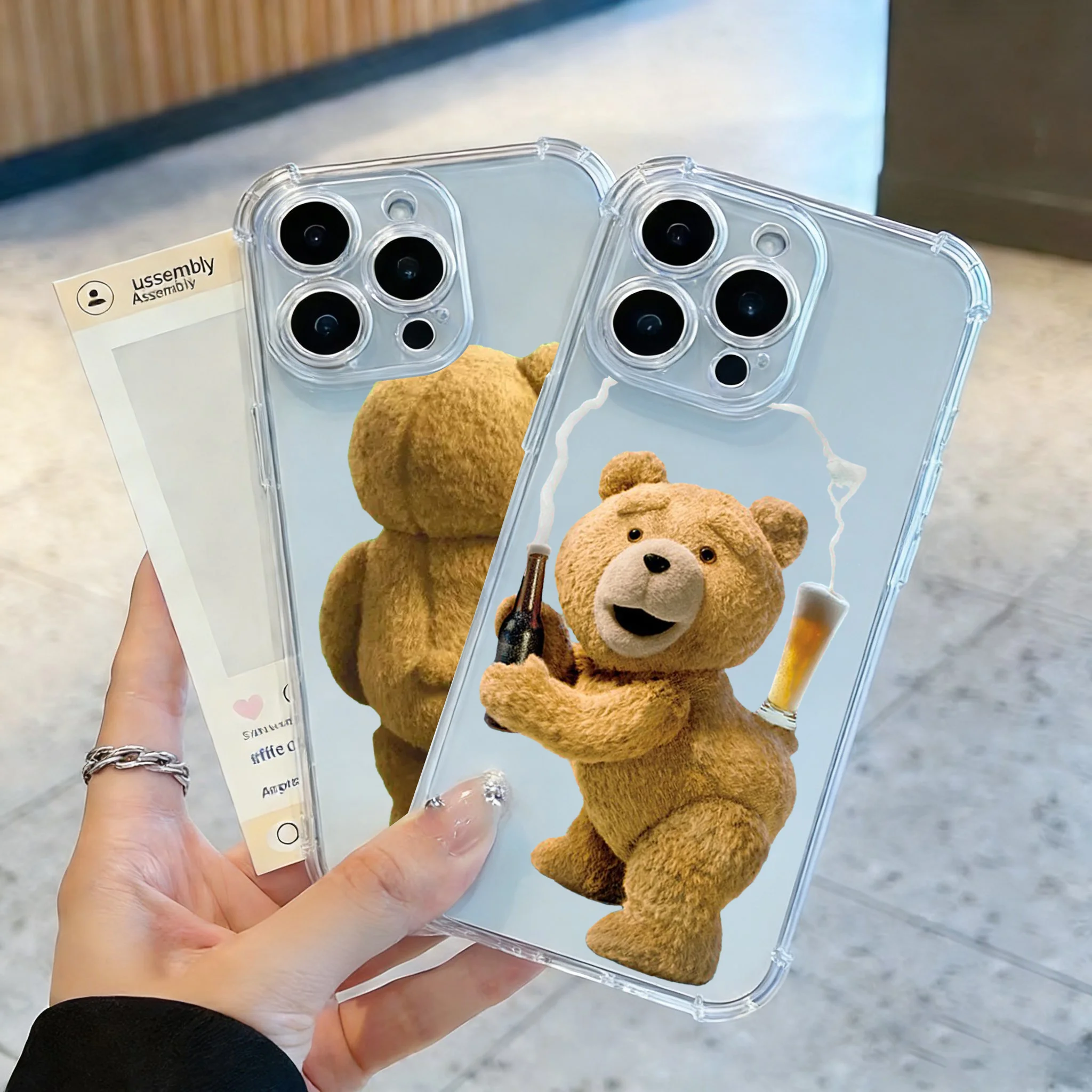 Humorous Teddy Bear Clear TPU Phone Case - Anti-Fall Protection