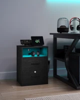 Набор прикроватных столиков Hzuaneri из 2 шт., с зарядной станцией, приставным столиком со светодиодной подсветкой, 1 открытым отделением и 2 ящиками, белый — изображение 4