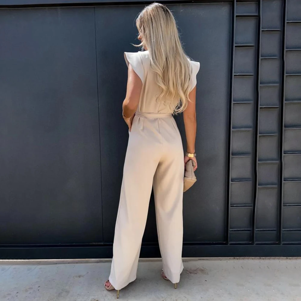 2023 Summer Women Casual Jumpsuits Fashion Butterfly Sleeve Wide Leg Jumpsuit Elegant Romper Vintage Streetwear Overalls