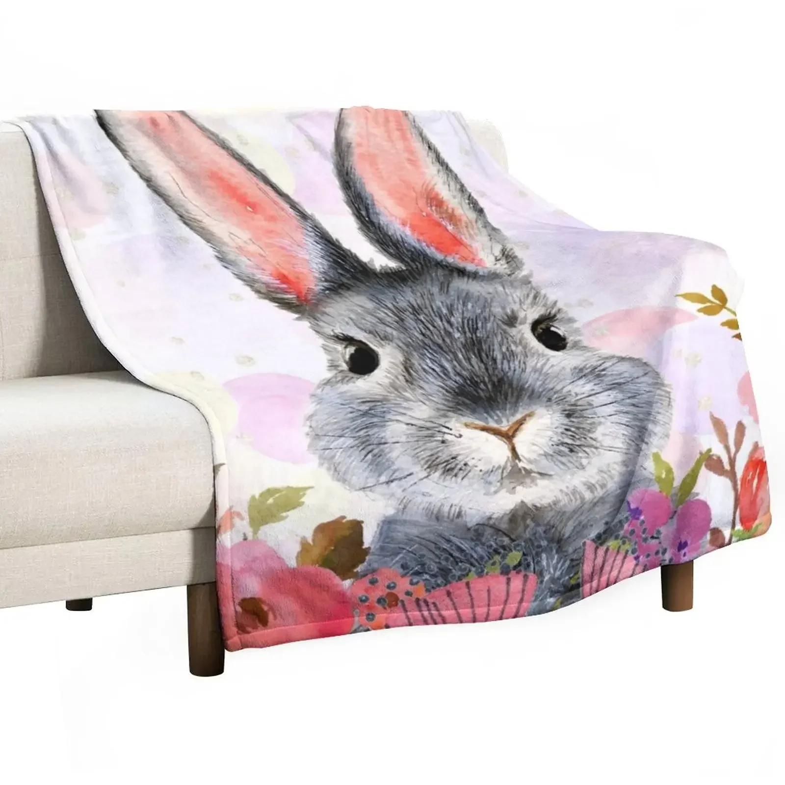 

Cute and funny rabbit in flowers Throw Blanket Beach Thermals For Travel Blankets