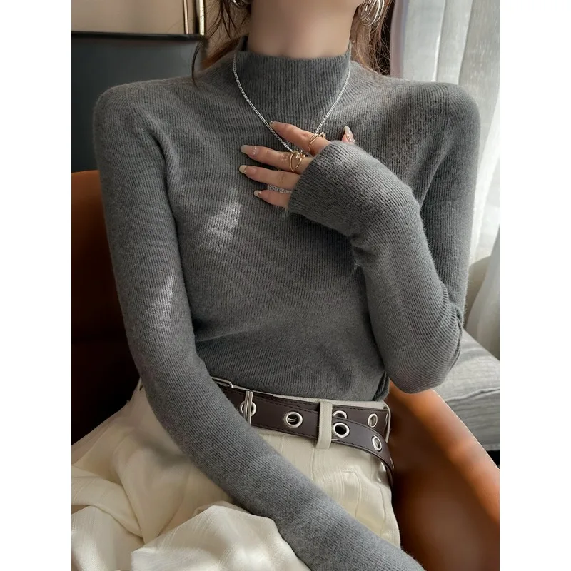 Elegant New Women's Semi-turtleneck Knitwear Long-sleeved Sweater Autumn and Winter Casual Inner Bottoming Shirt