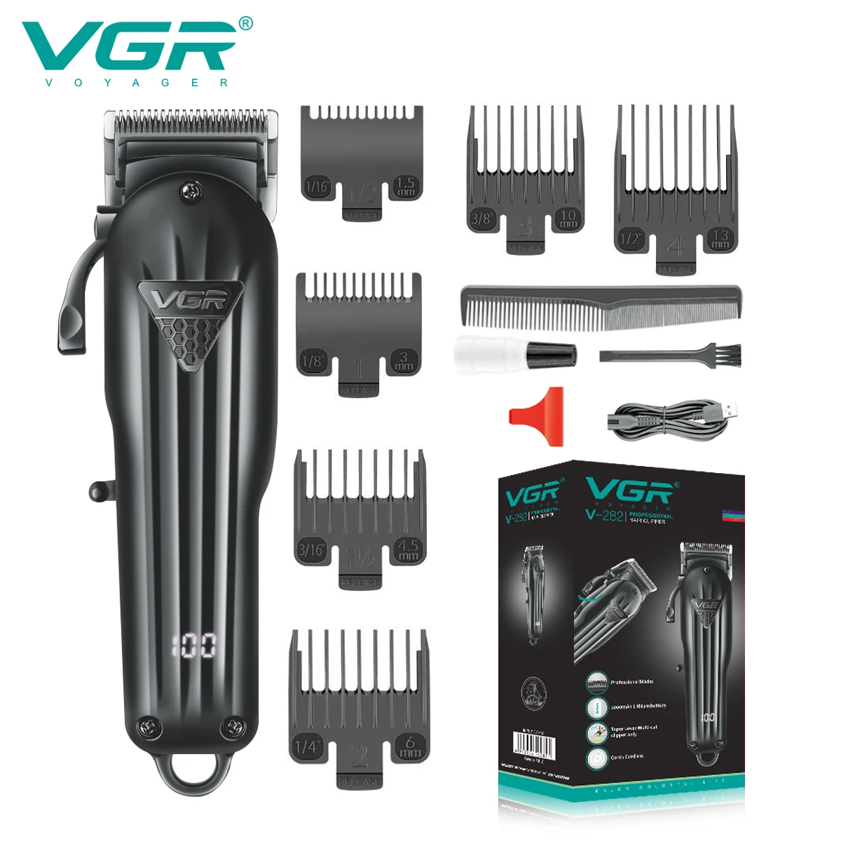

VGR Hair Clipper Rechargeable Clipper Professional Hair Cutting Machine Cordless Haircut Machine Electric Clippers for Men V-282