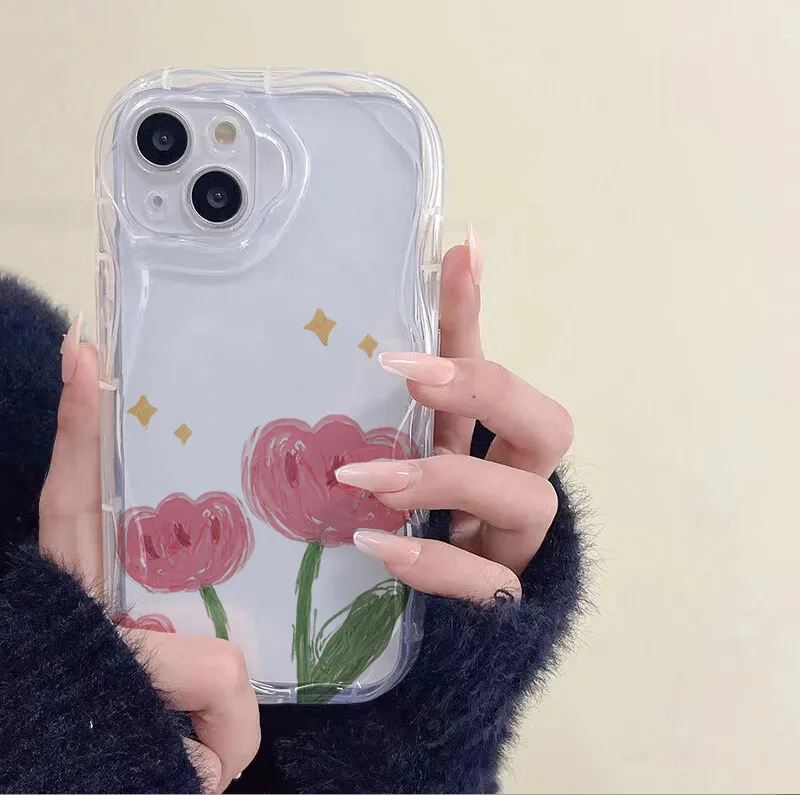 Flower Cream Wavy Edge Phone Case Cover