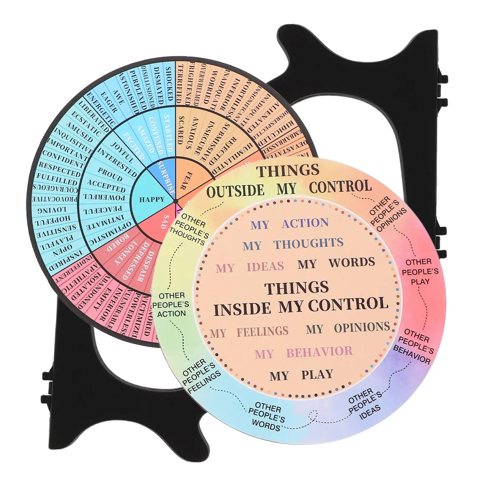 2pcs 감정 휠 차트 데스크탑 사무실 장식을위한 장 감정 휠 어린이 감정 관리 도구 Pvc 나무 활기찬