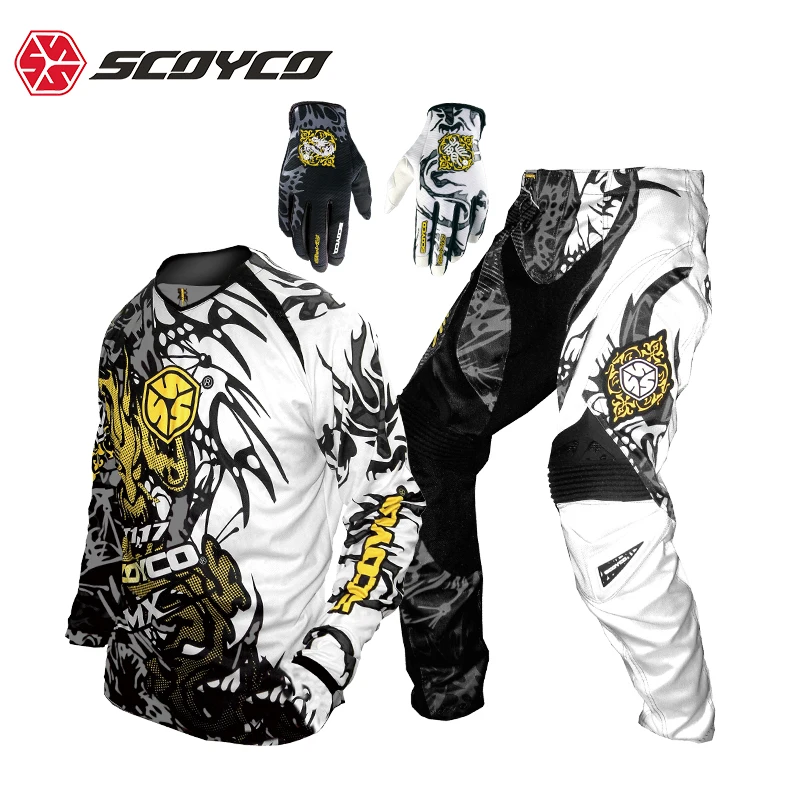 SCOYCO 통기성 깃털 오토바이 남자 레이싱 라이딩 오프로드 세트, 모토크로스 의류 바지 장갑 1 키트, 인기 판매