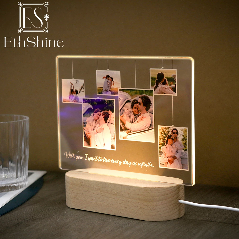 

Customized Photo Night Light Personalized Memorial Gifts with Picture Frame for Birthday Thanksgiving Christmas Valentines Day