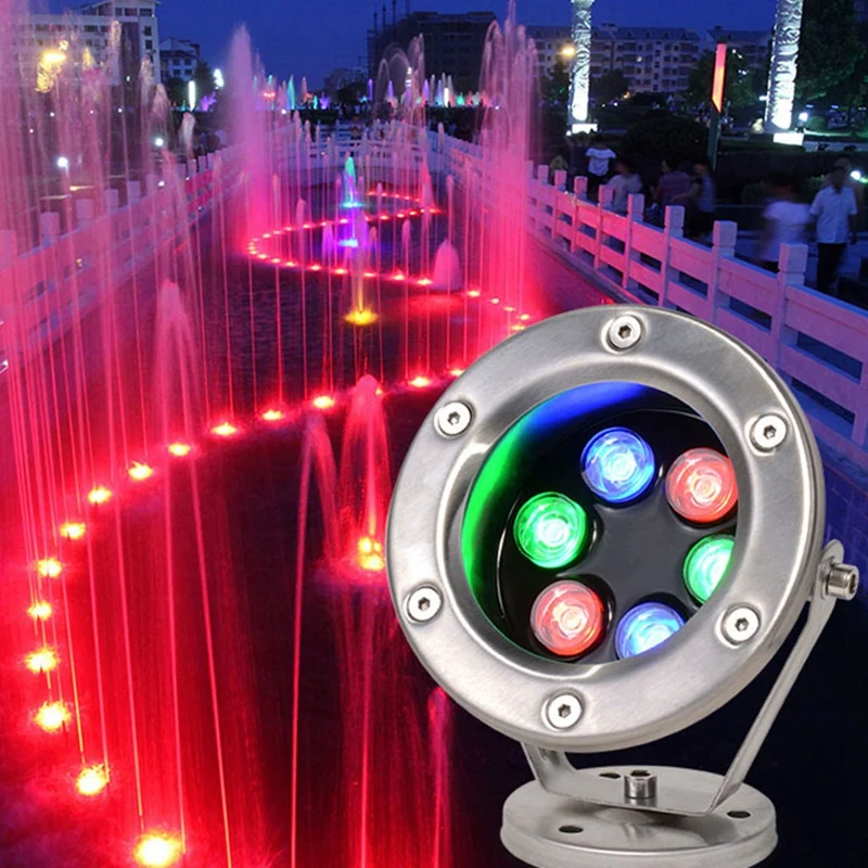 

Stainless Steel Fountain Light LED Adjustable Angle IP68 AC 12V RGB Multi Color Changing Swimming Underwater Light