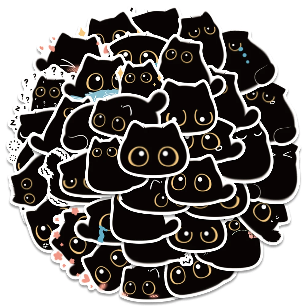 

10/40Pcs Black Cat Cute Stickers Cartoon Graffiti Decals For Suitcase Laptop Guitar Skateboards Stickers Kids Toys