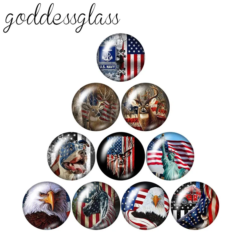 

New US Symbol animlas Flag style eagle Elk 10pcs 12mm/18mm/20mm/25mm Round photo glass cabochon demo flat back Making findings