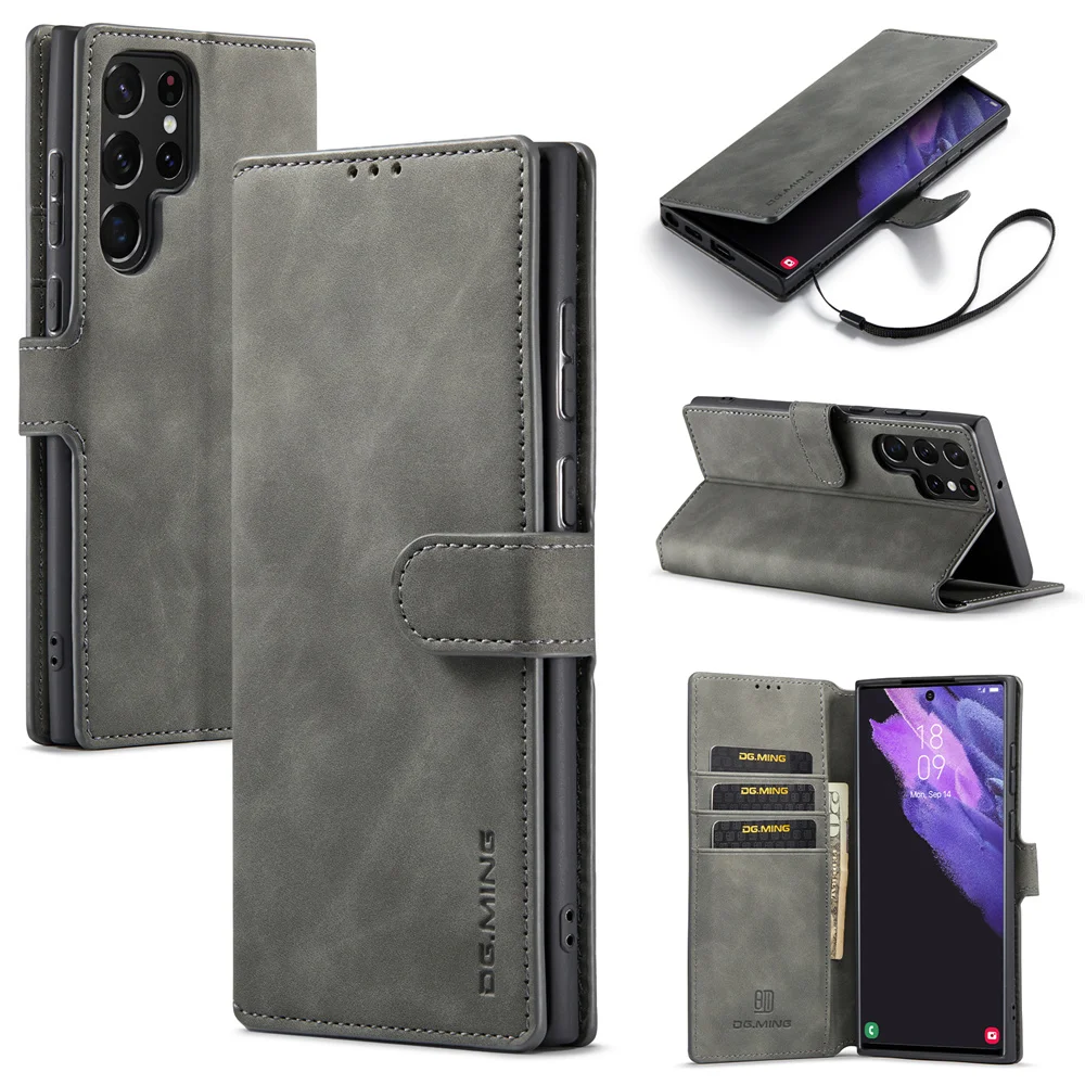 Luxury Retro Leather Wallet Case with Magnetic Clasp Flip Cover