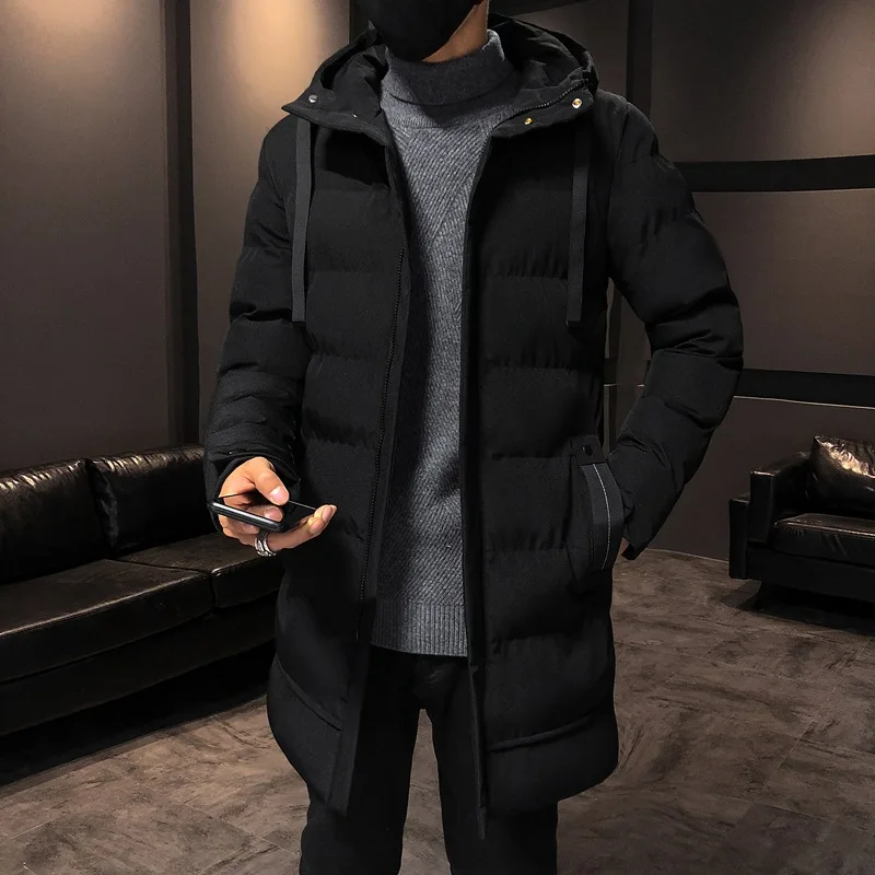 Mid-length Cotton Coat with Hood Winter Warmth Men's Hooded Down Parkas for Outdoor Snow Protection Thick for Wind