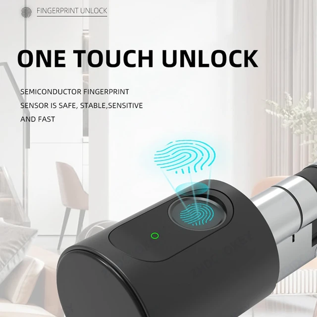 Smart Lock Cylinder Tuya BLE Europe Biometric Fingerprint IC Card APP Keyhole Invisible DIY Extension Size Electronic Door Locks 2