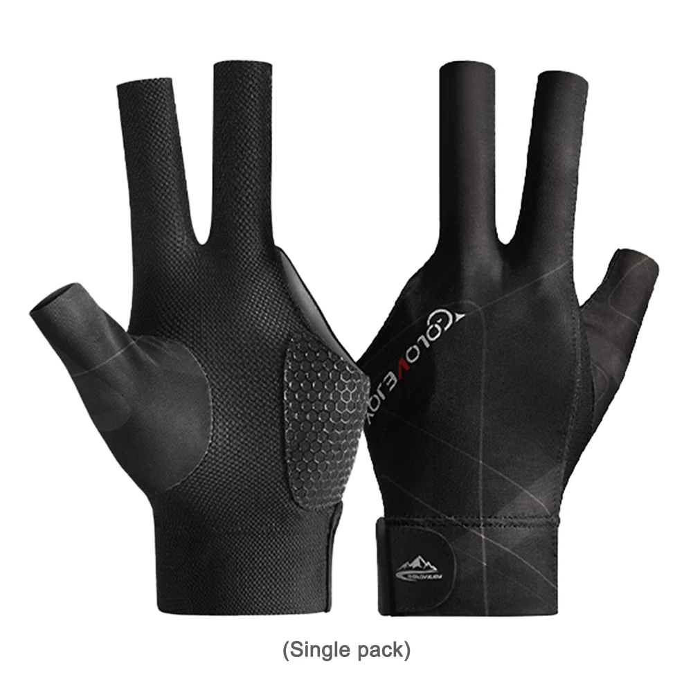 Open Finger Billiard Gloves Antiskid Polyester Snooker Billiards Gloves Adjustable Sticker Portable Lightweight Amateur Training
