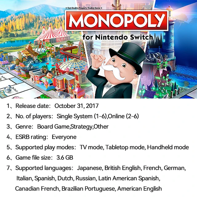 Nintendo Switch Game Monopoly For Nintendo Switch Genre Board Game