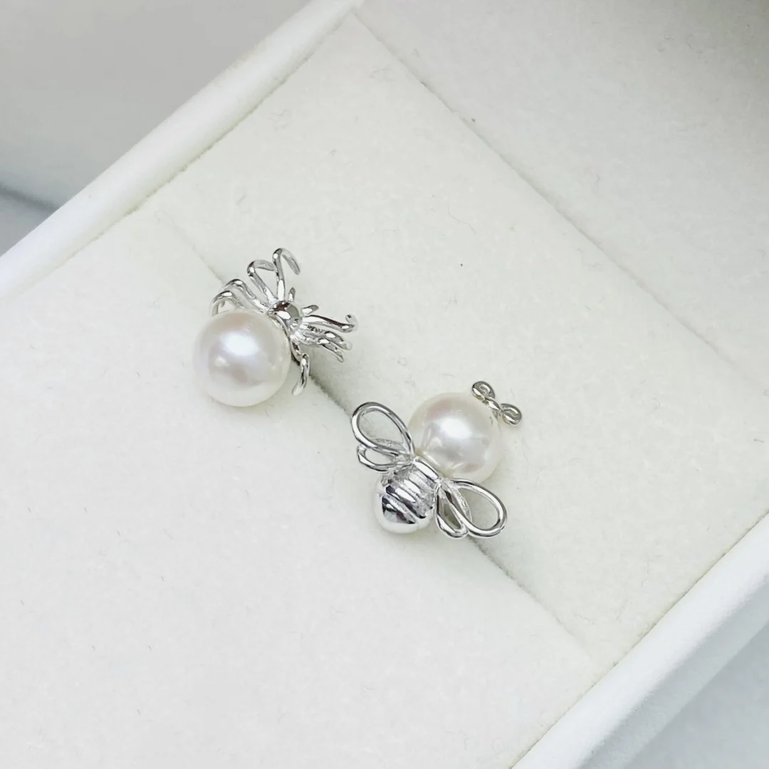 

JY Pure 925 Sterling Silver Round 7-8mm Japan OriginSea Water White Akoya Pearls Studs Earrings Women Fine Pearl Earrings Clasps