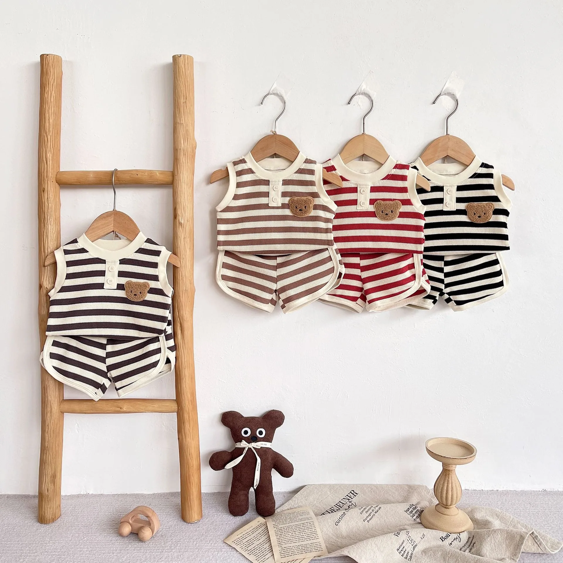 Ircomll Summer INS Bear Comfortable Vest+short Suit Baby Newborn Items Baby Clothes Set Summer Infant Soft Outwear For 0-3Y