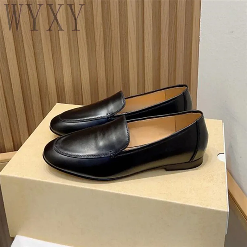 

Autumn New Round Toe Genuine Leather Style Retro Women Loafers Shoes Outdoor Comfortable Simple Flat Casual Single Shoes 2023