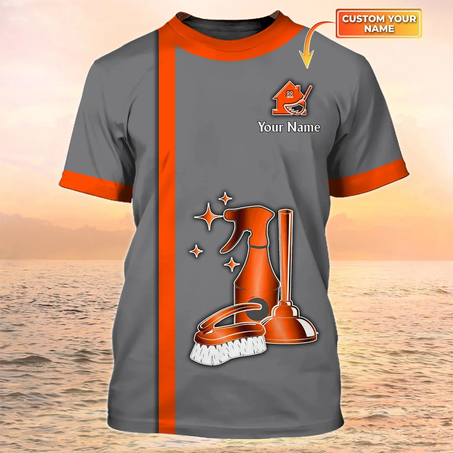 Neueste Sommer männer T-shirt Reinigung Service Benutzerdefinierte Name 3D Gedruckt t-shirt Unisex Casual T-shirt Housekeeping Uniform DW103 – Detail 15