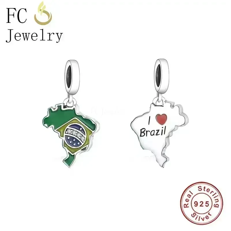 FC Jewelry Fit Original Charm Bracelet 100% 925 Sterling Silver Yellow Blue Red COLOMBIA Flag Map Bead For Making Women Berloque 5