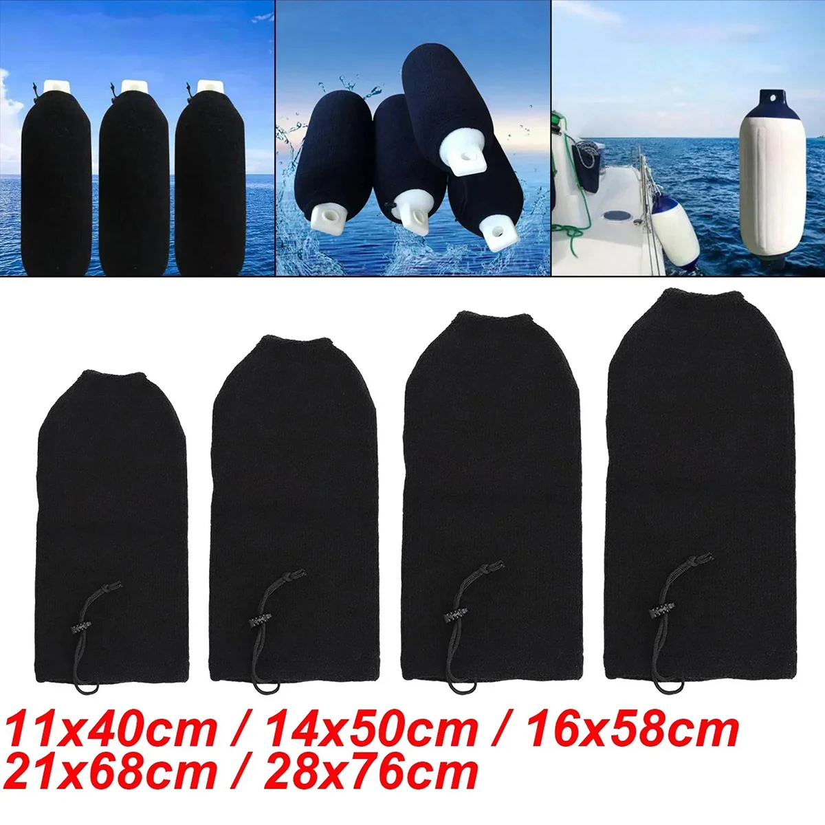 Boat Fender Cover Protector Anti-Collision Ball Sleeve Protection Marine Yacht Bumper Cover 11x40cm/14x50cm/16x58cm/21x68cm