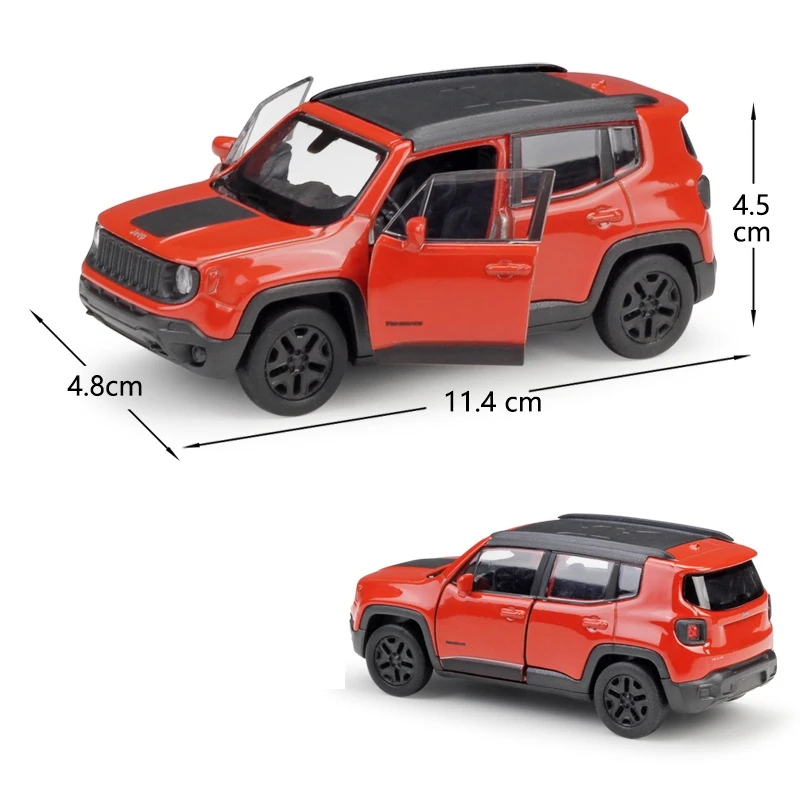 1/36 Jeep Renegade Trailhawk SUV Sport Toy Car Model Welly Diecast Vehicle Miniature Pull Back Collection Gift For Children Boys 2