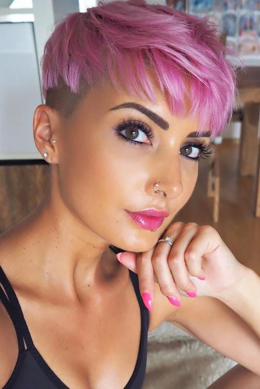 

Nicelatus Synthetic Wigs for Black Women Short Pixie Cut Wigs for Black Women Short Black Wigs with Pink Bangs Short Hairstyles