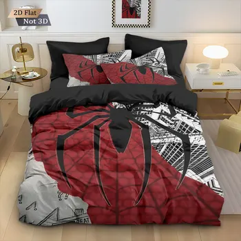 3pcs Black Spider Contrasting Printed Duvet Set, Multi Size Bedroom And Dormitory Bedding Decoration, Machine Washable 1