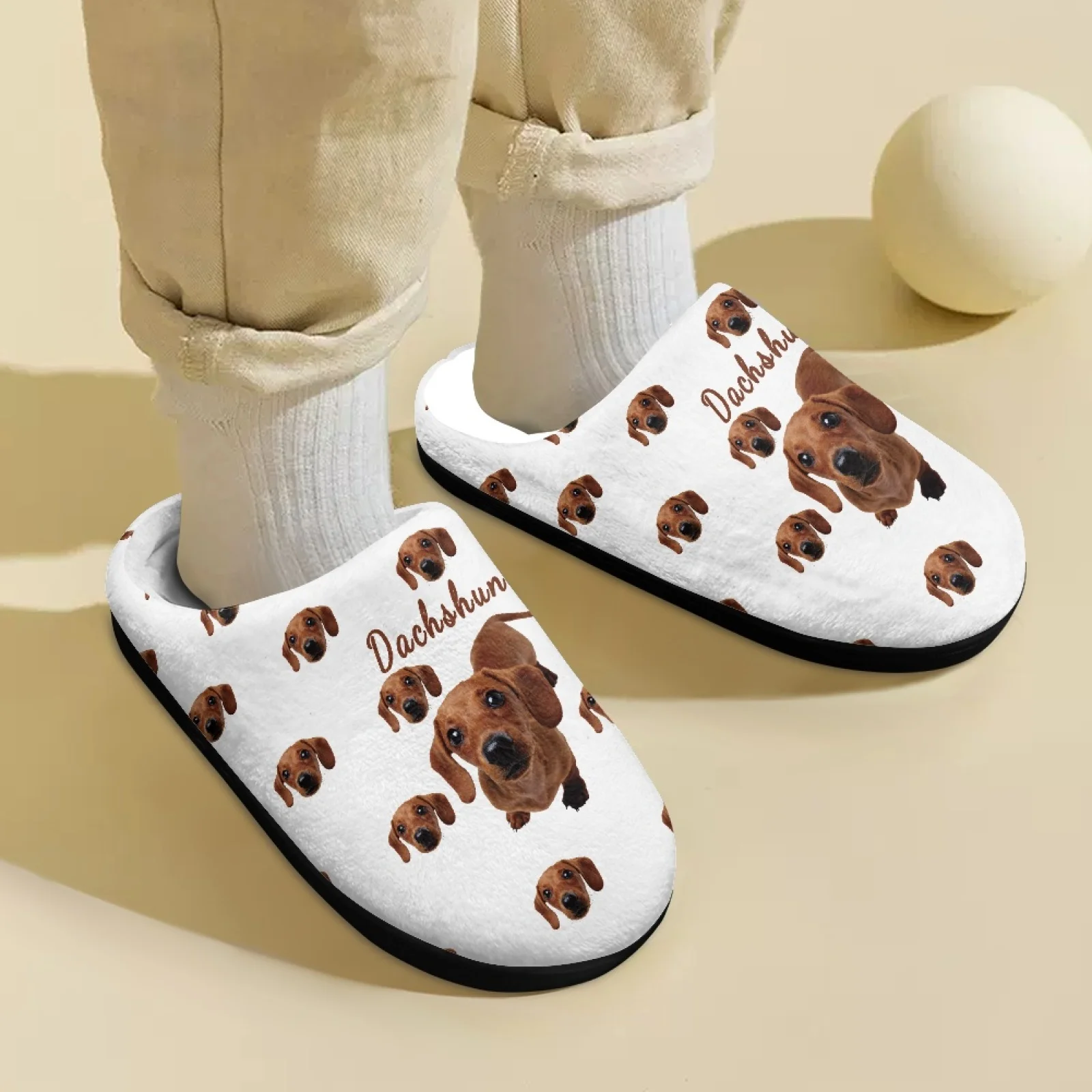 Dachshund Dog Print Plush Home Slippers For Kids Half Shoes For