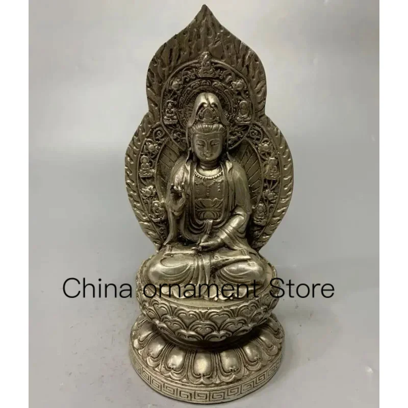 

China White copper archaize Guanyin bodhisattva crafts statue