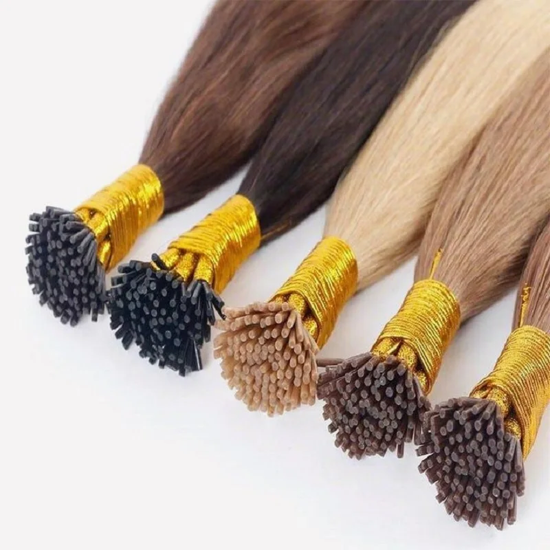I Tip Hair Extensions Machine Made Remy Straight Natural Fusion Hair Extensions 50pcs/Set Keratin Capsules Ombre Blonde Colored