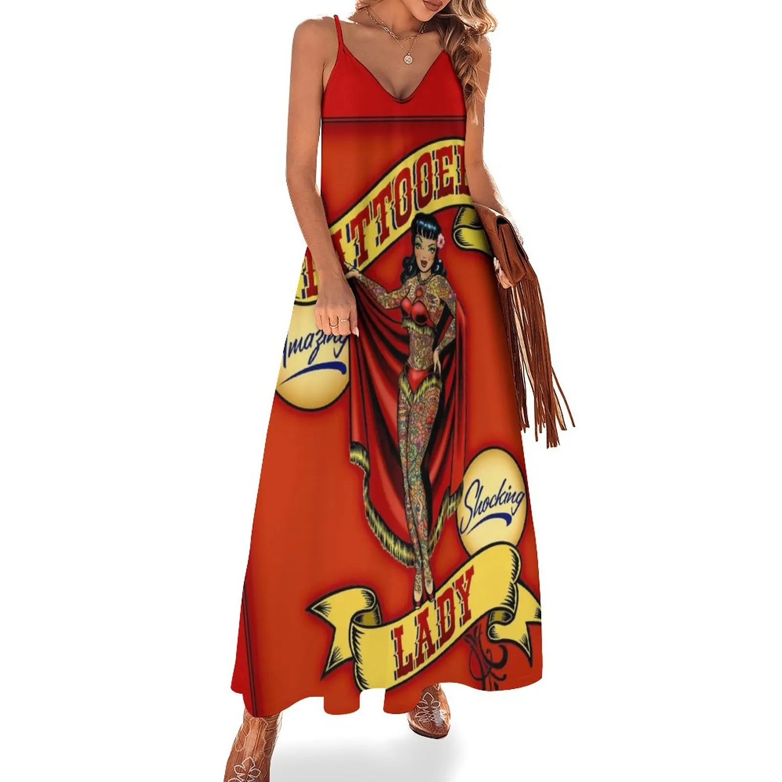 

TATTOOED LADY; Vintage Circus Advertising Print Sleeveless Dress Long dress woman Prom gown dress dresses