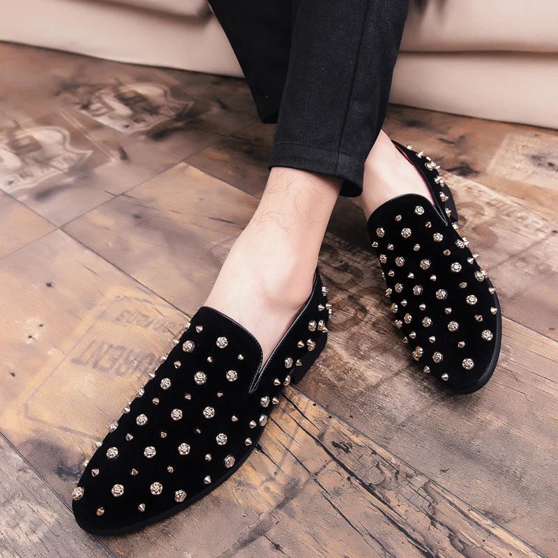 Spiked Loafers Rose Gold Men Shoes 2024 New Brand Black Spikes Mens Loafers Luxury Shoes Denim Spiked Loafers Rose Gold Men Shoes 2024 New Brand Black Spikes Mens Loafers Luxury Shoes Denim