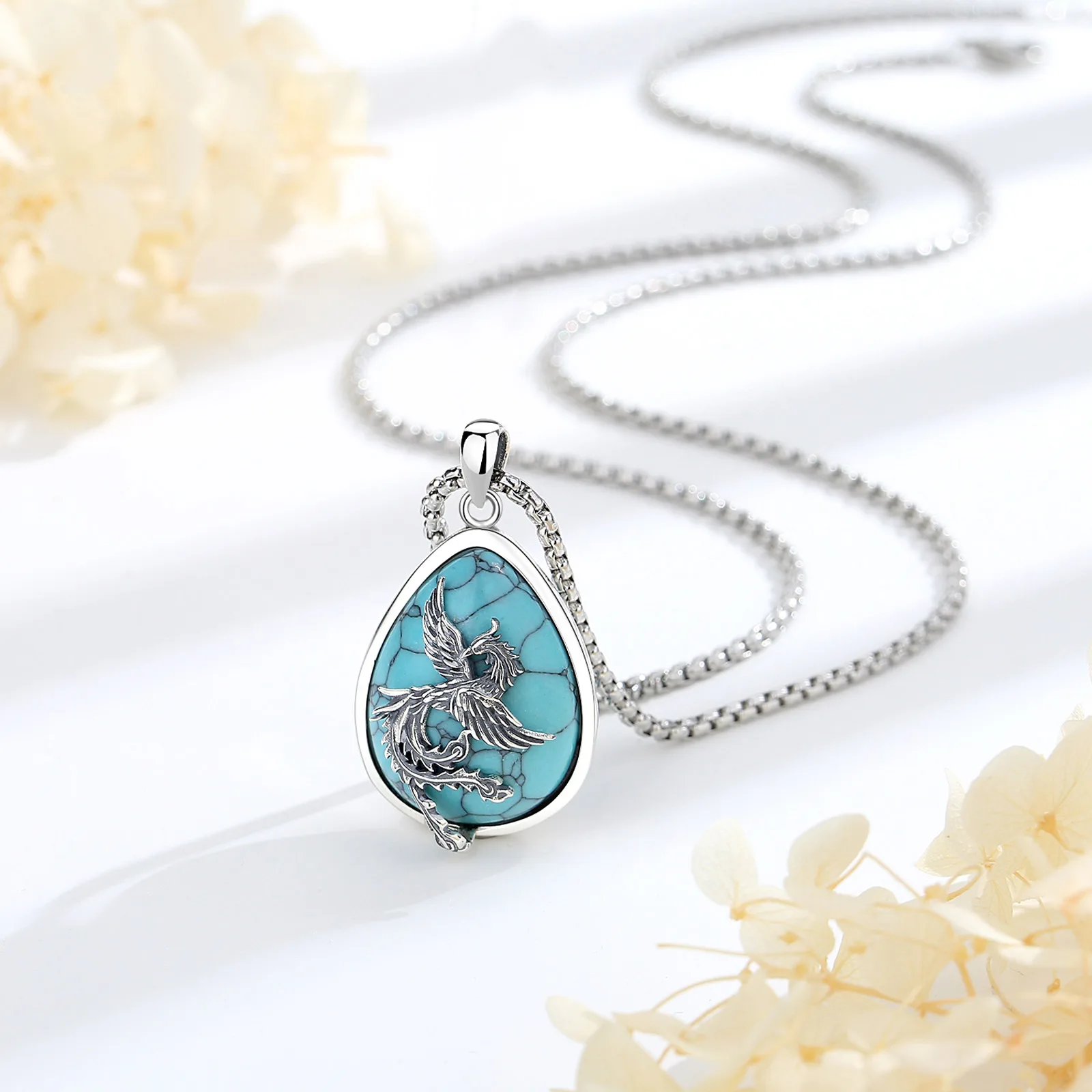 Pendant Necklace Eudora Original 925 Sterling Silver Phoenix Neckalce for Women Men Vintage Phoenix Turquoise Pendant Personality Jewelry Gift pendant necklace