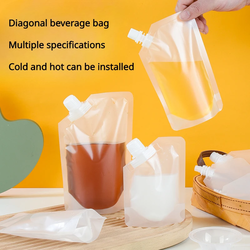 

Oblique Opening Suction Nozzle Bag Transparent Beverage Pack Packaging Sealing Bags Milk Tea Fruit Juice Travel Portable Bag