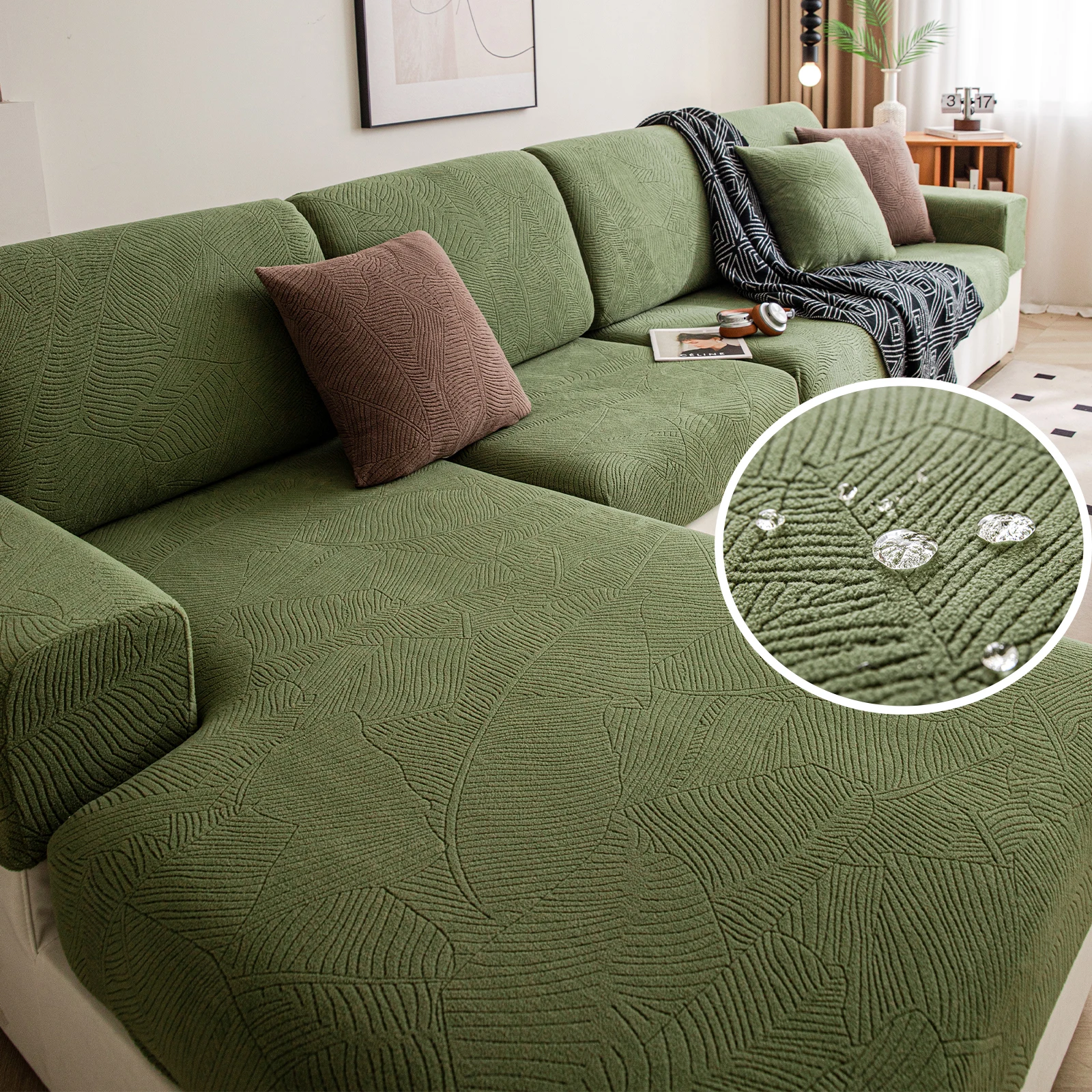 Banana Leaf Jacquard Fabric Sofa Cloth Cover, Polar Fleece, Living Room, Comfortable, Dustproof, Anti Pet Scratch 2